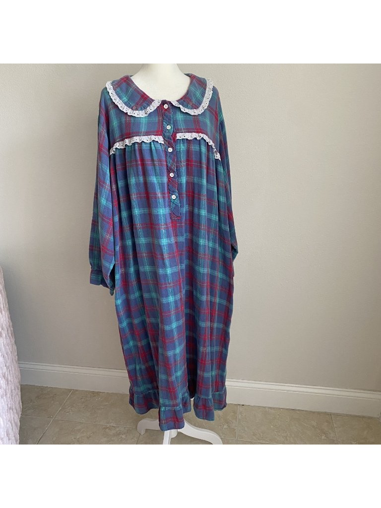 Vintage Nite Images Country Collection Women 3x Nightgown Pajamas Bib Lace Plaid